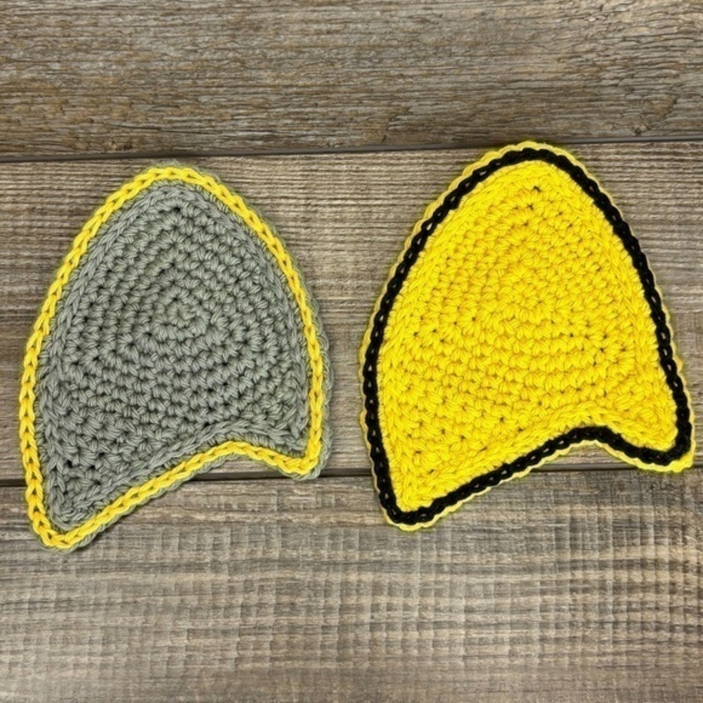 Coasters Star Trek Com Badge Shape Set of 2 Handcrafted Crochet by Seller Cotton